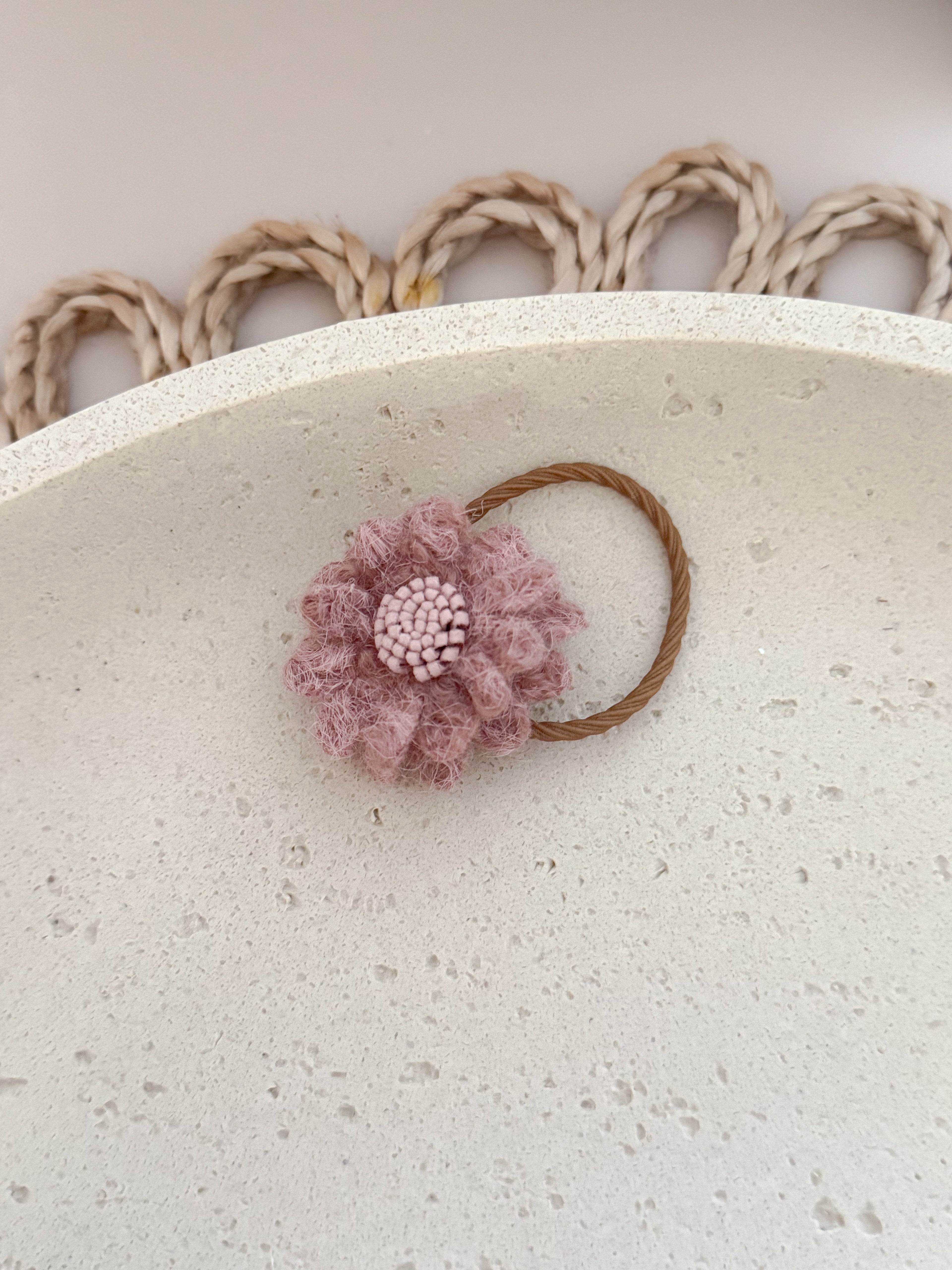 Haarelastiek Wool Flower - Oud Roze
