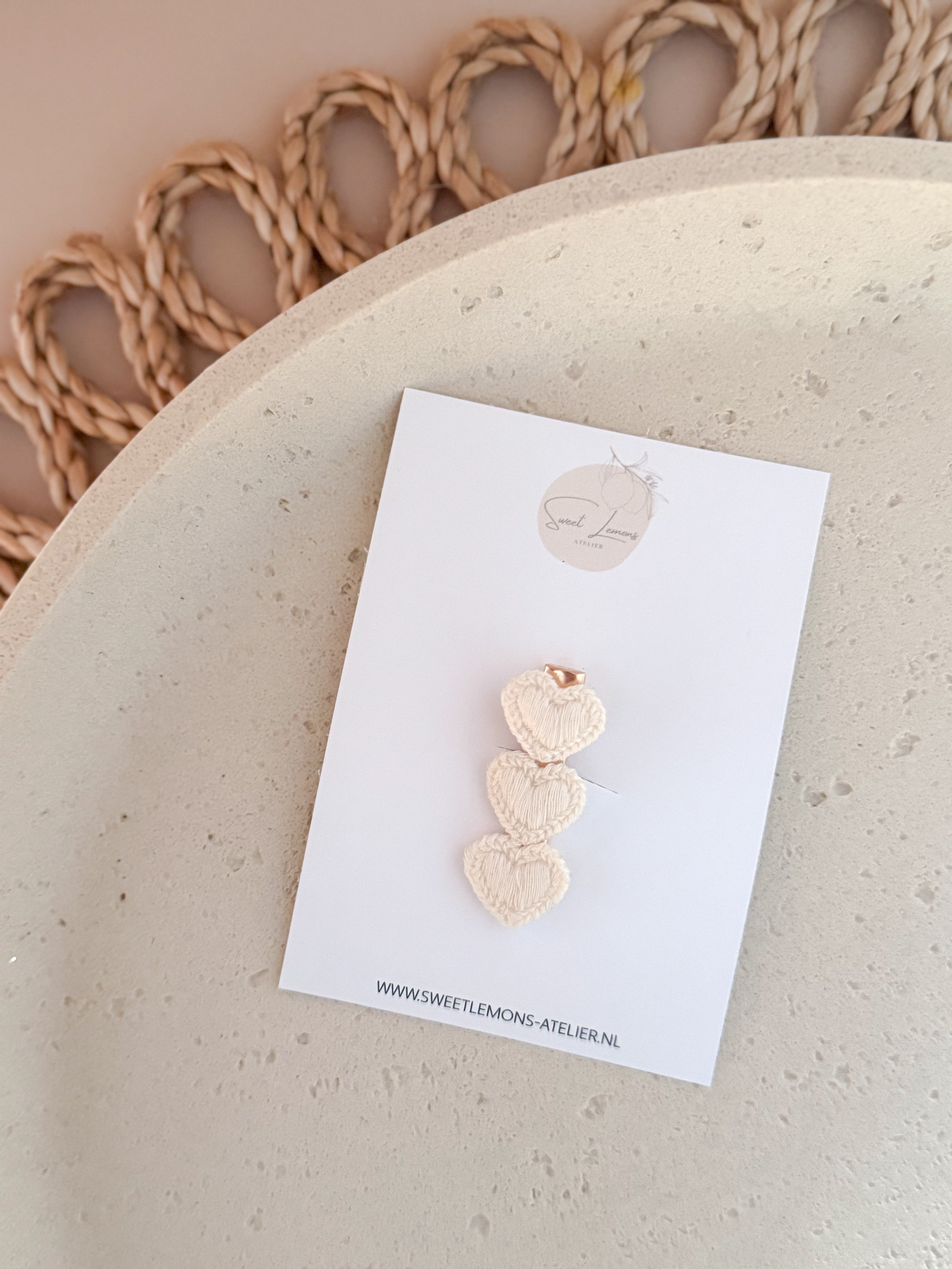 Haarspeldje Knitted Hearts - Crème