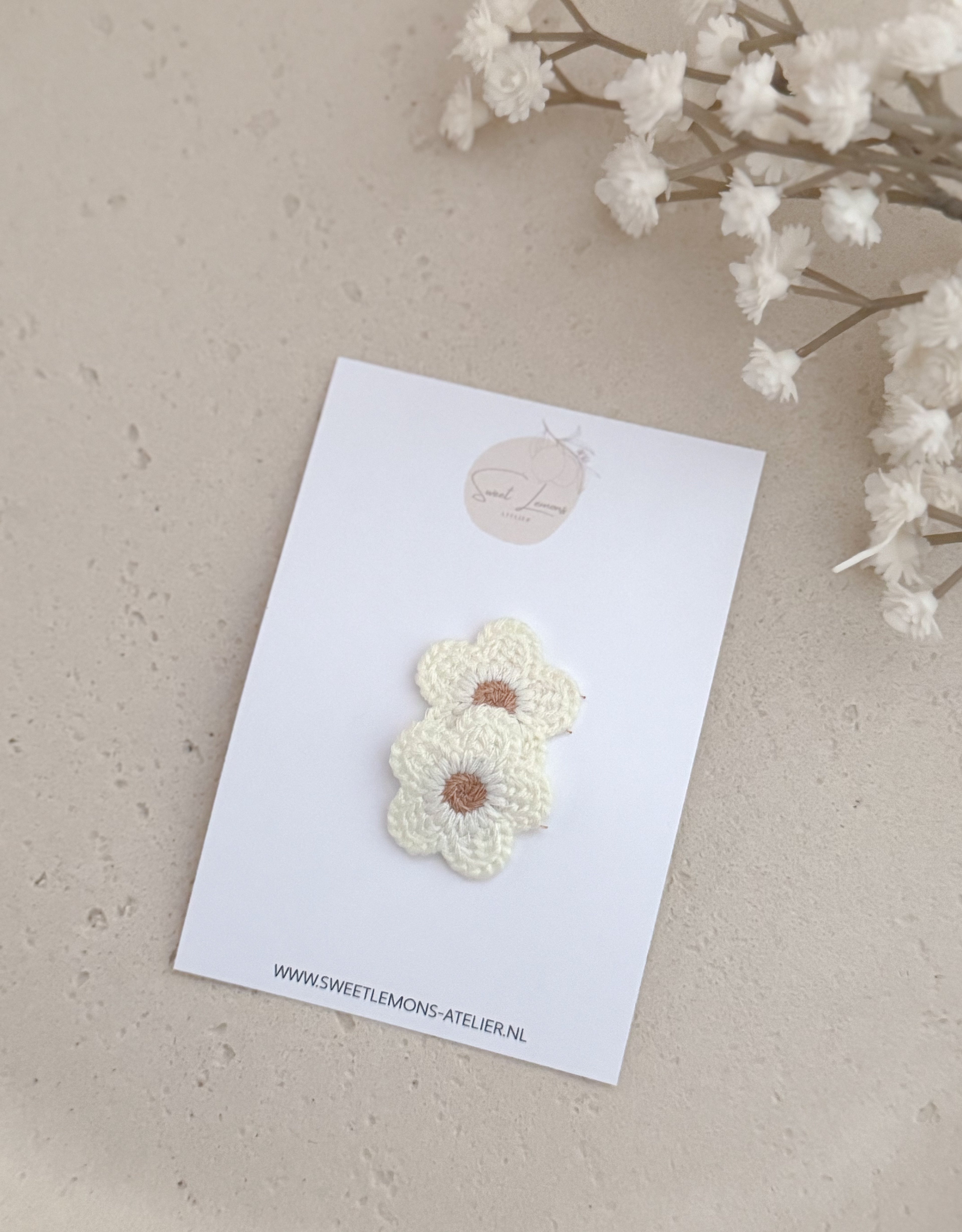 Antislip Haarspeldje Knitted Flowers - Crème