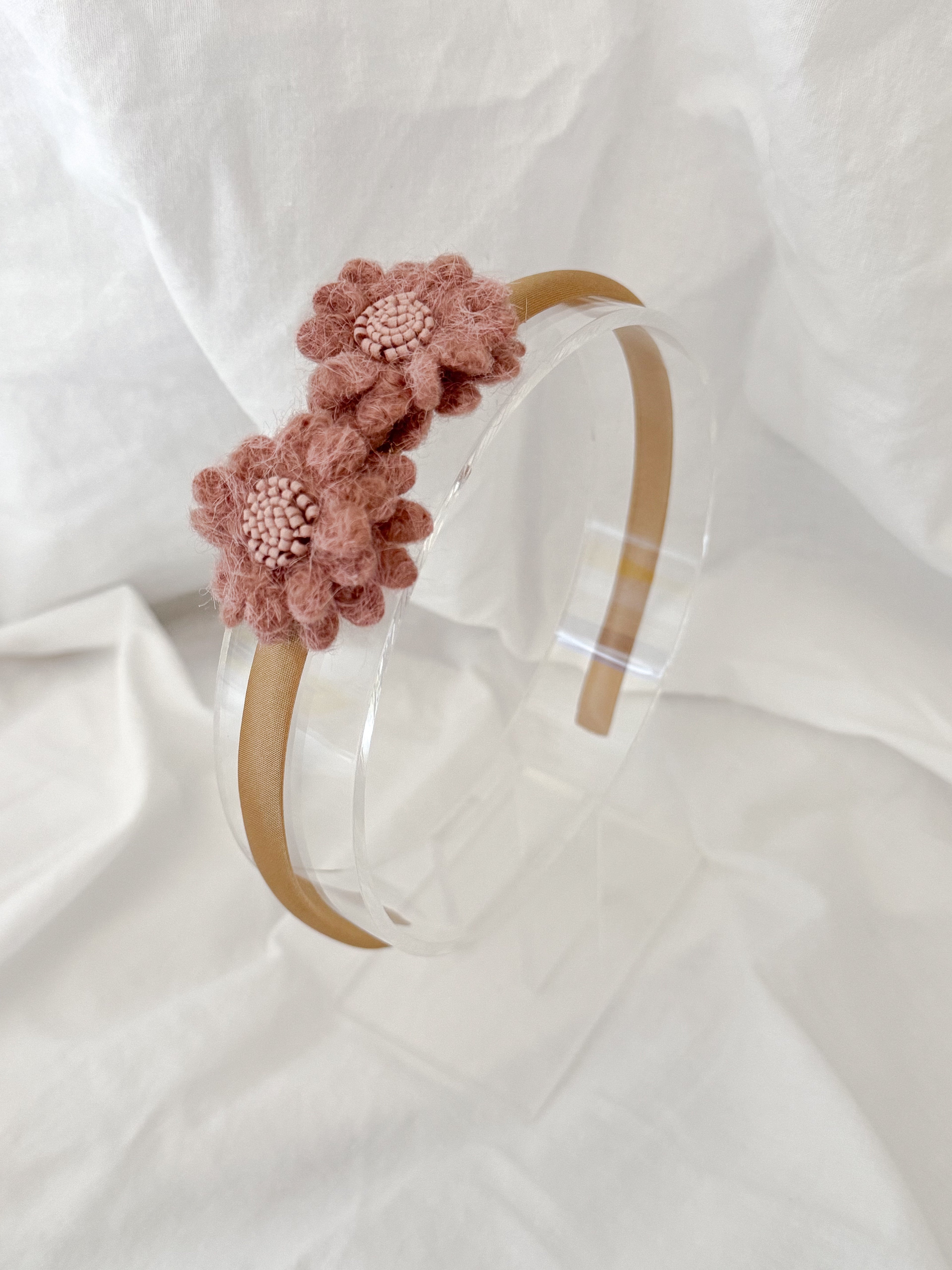 Diadeem Wool Flower - Oud Roze