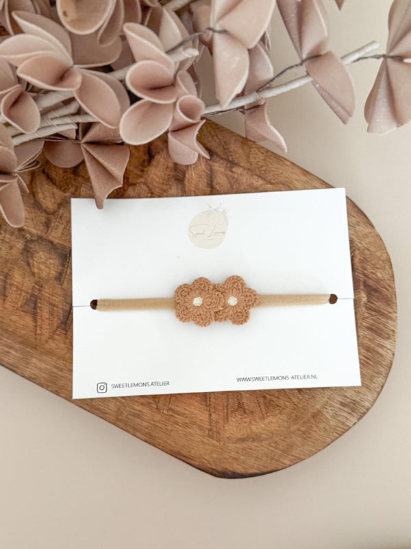 Haarband Knitted Flowers - Bruin